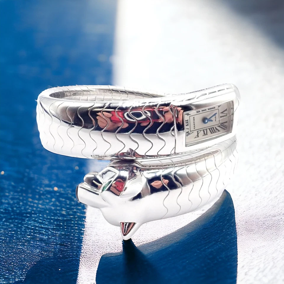 Cartier Panther Panthere Oro Blanco 18k Lakarda Brazalete Pulsera Reloj Papel Foto 2 de 4