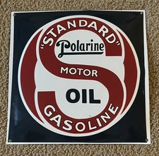 STANDARD MOTOR OIL - POLARINE OIL PORCELAIN ENAMEL SIGN Gasoline GAS STATION OIL