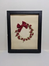 VTG Framed Art Mini Red Ribbon Roses Circle Wall Home Decor Signed By M. Beck 