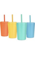 4 Pack Reusable Wheat Straw Cups with Lid and Straws, Kid Safe, 10 Oz Multicolor
