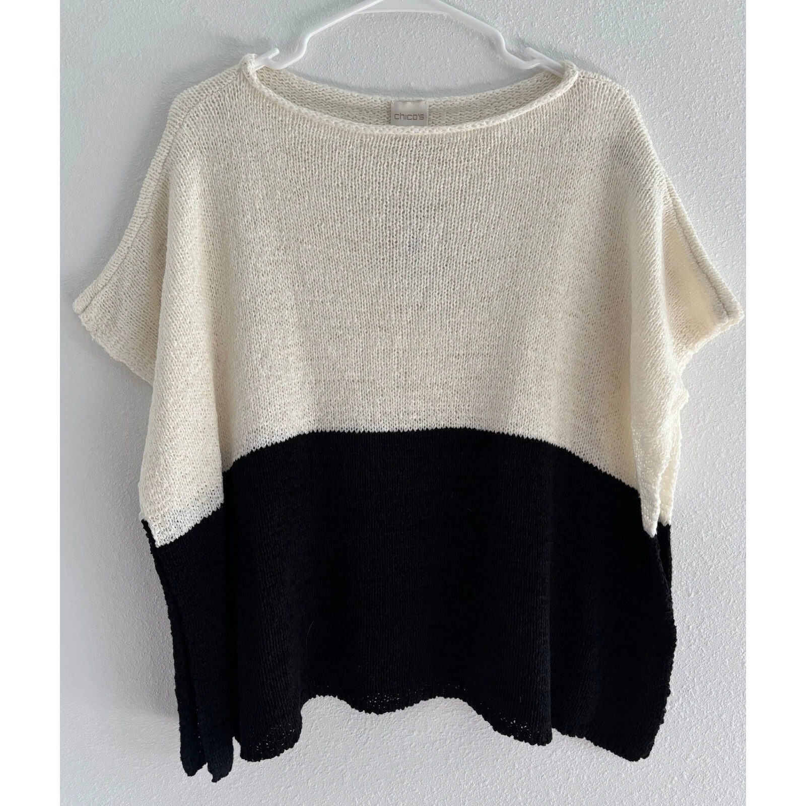 Chicos Poncho Womens Size SM Black White Color Block Capsule Minimalist Neutral