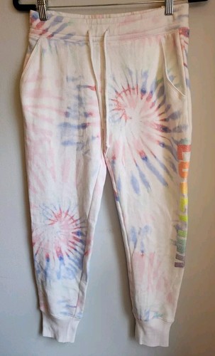 NWT PINK Victoria's Secret Sz S Tie Dye Glitter Rainbow LOVE PINK Skinny Jogger - Picture 2 of 5