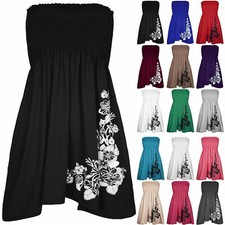 Women Floral Glitter Swing Dress Ladies Strapless Bandeau Boobtube Sheering Top