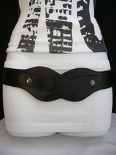 WOMEN ELASTIC HIP HIGH WAIST BLACK FAUX LEATHER WAISTBAND FUN FASHION BELT S M