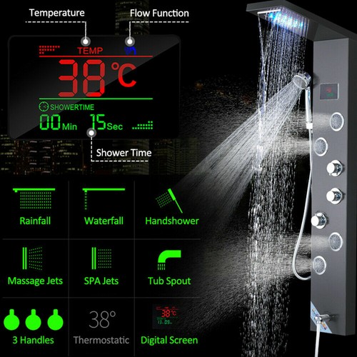 Panel de Ducha Moderna Acero Inoxidable Columna de Hidromasaje Para Baño Con LED - Imagen 143 de 347