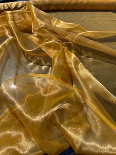FABULOUS QUALITY SILK METALLIC ORGANZA PLAIN OR SILK TISSUE - GOLD/ GOLD!!! - Picture 3 of 4