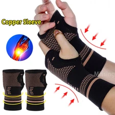 Wrist Support Brace Copper Compression Sleeves Tunnel Arthritis Left Right Hand
