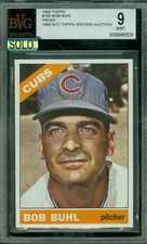 1966 TOPPS LOA # 185 BOB BUHL PROOF BGS 9 MAC SOLO FINEST GRADE $500 CARD *