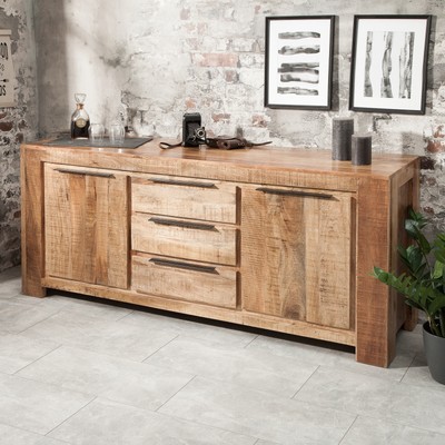 Massives Sideboard IRON CRAFT 175cm Mangoholz Handarbeit Board Regal Kommode