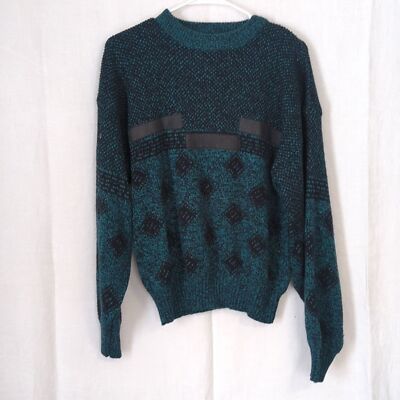 90s Vintage Chartwell Green Black Abstract Print Sweater Crewneck Size Large