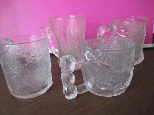 RocDonald's Flintstones Glass Mugs Cups 1993 Clear Frosted SET OF 4 -McDonald's - Picture 2 of 2