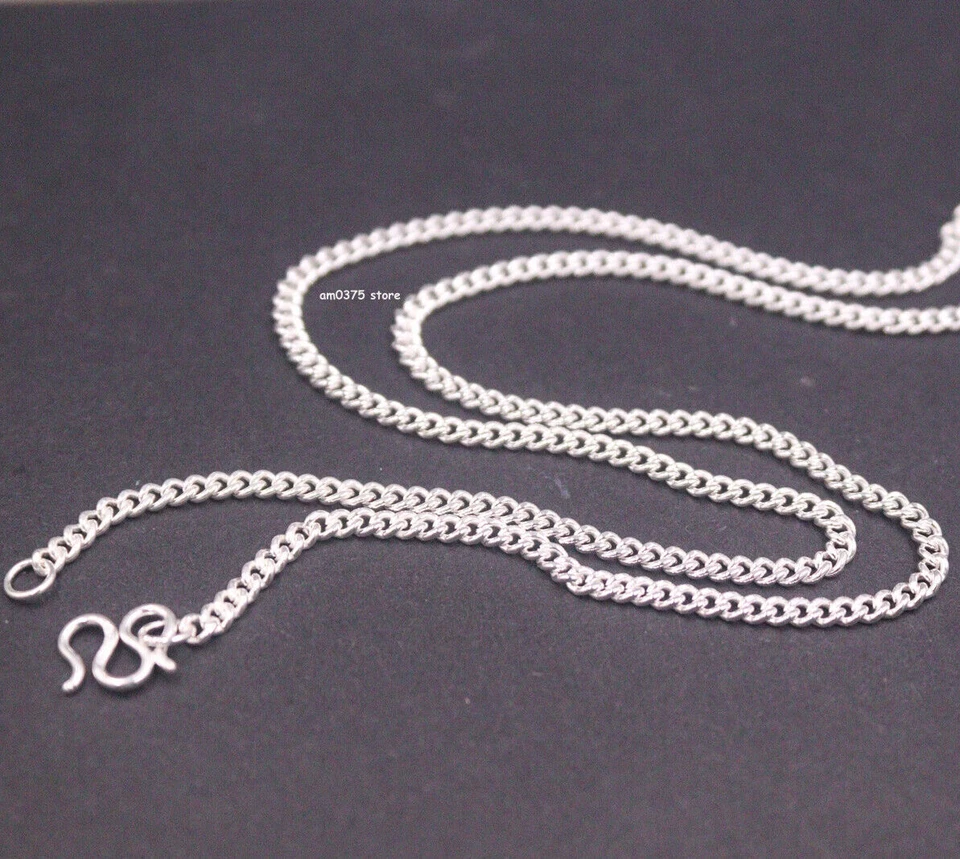 Cadena de plata fina pura 999 para mujer collar de eslabones lisos de 3,6 mm 16-28 pulgadas L Foto 4 de 4