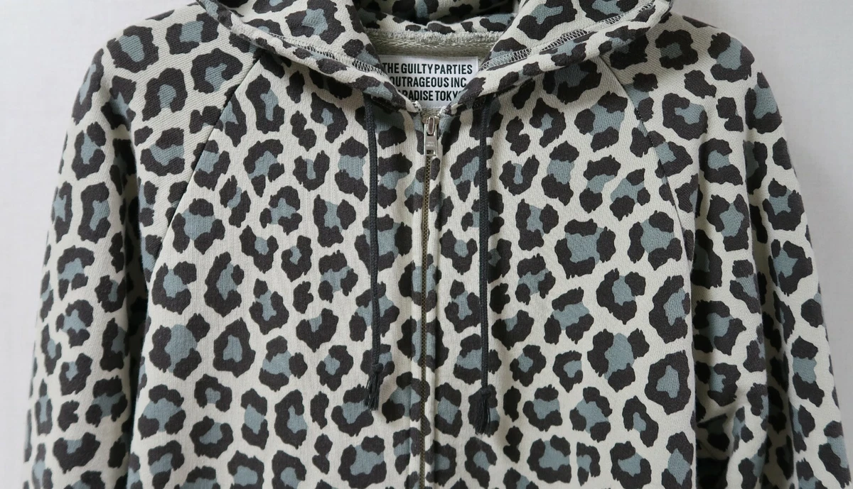 wacko maria leopard heavy cotton zip up hoodie Heavy College Weight size M