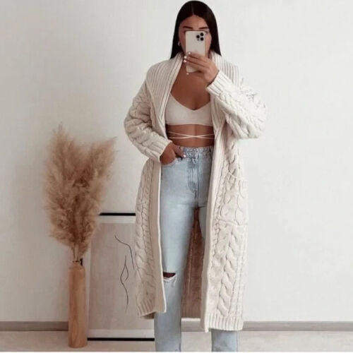 ZARA CREAM WHITE LONG CABLE KNIT COAT LIMITED EDITION 3653 ZARA CREAM WHITE LONG CABLE KNIT COAT LIMITED EDITION 3653