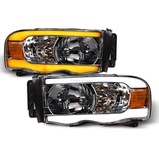 Topline For 2002-2005 Ram Switchback Sequential LED Strip Bar Headlights Chrome