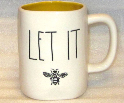 RAE DUNN MUG By Magenta LET IT BEE White With Yellow Interior 4.75'' EXCELLENT