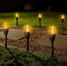 6 Pack Solar Powered Flickering Glow Flame Cup Pathway Patio Light Walkway Deck