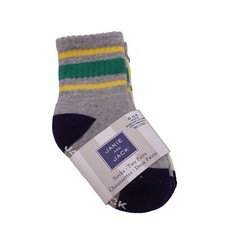 NWT Janie And Jack Crew Socks 0-6 Months White Gray Striped Knit 2 Pairs