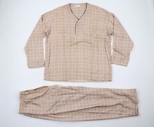 Vintage 70s Streetwear Mens Large Checkered Plaid Flannel Pajamas Set Outfit USA