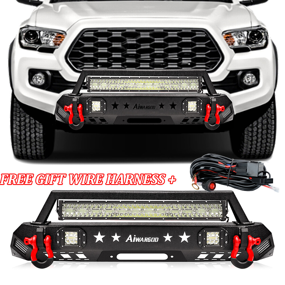 For 2016-2022 Toyota Tacoma Steel Front Bumper W/Winch Plate & LED Lights Kit