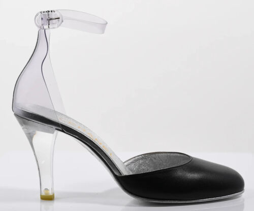 Chanel Black Clear Lucite Ankle Strap Pumps Size 37 With Box Black with Clear - Picture 6 of 10