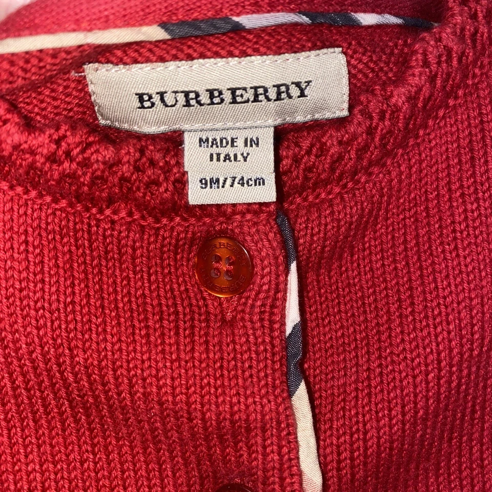 Auténtico Suéter Burberry Niños 9 Mo Rojo Clásico Estampado a Cuadros con Botones Foto 3 de 4