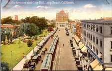 Pacific Avenue and City Hall Long Beach California Vintage Postcard Pacific Nove