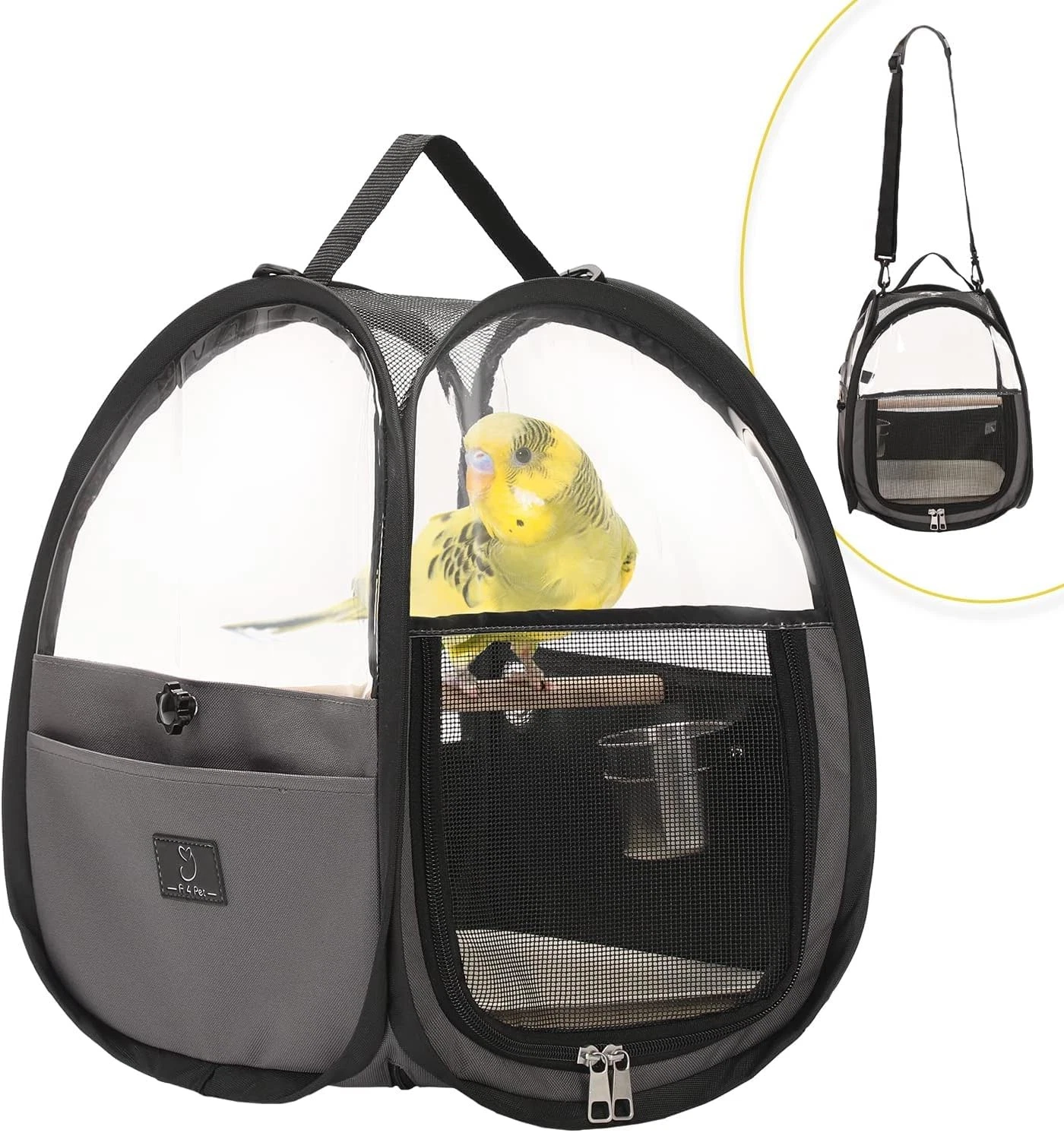 Bird Travel Carrier Portable Breathable Pet Bag for Parrots Small Animals Gray