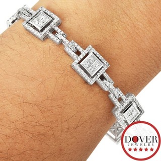 Estate 5.06ct Diamond 18K Gold Square Halo Link Tennis Bracelet 23.8 Gr NR