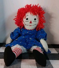 Handmade Raggedy Ann 20" Blue Flower Dress "I Love You" Heart on Chest
