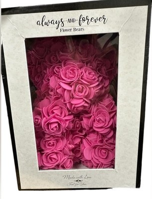 Pink Rose Artificial ''Always & Forever'' Everlasting Flower Teddy Bear 9'' w/ box