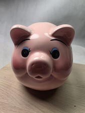Vintage Mid Century Pottery Blush Pink Fat Belly Curly Tail Pig Piggy Bank