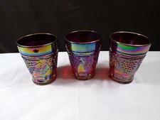 Set of 3 Joe St. Clair Dark Carnival Glass Grape & Cable Tumblers