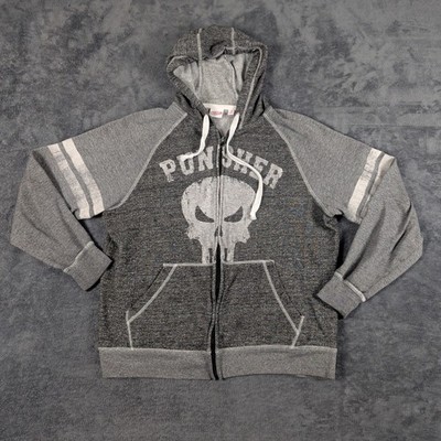 Punisher Marvel Mad Engine Full Zip Sweatshirt Hoodie Pockets Gray Size Large