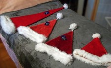 Lot of 4 Santa Claus Velvet Plush Stocking Cap Hats-Classic Red with White Fur