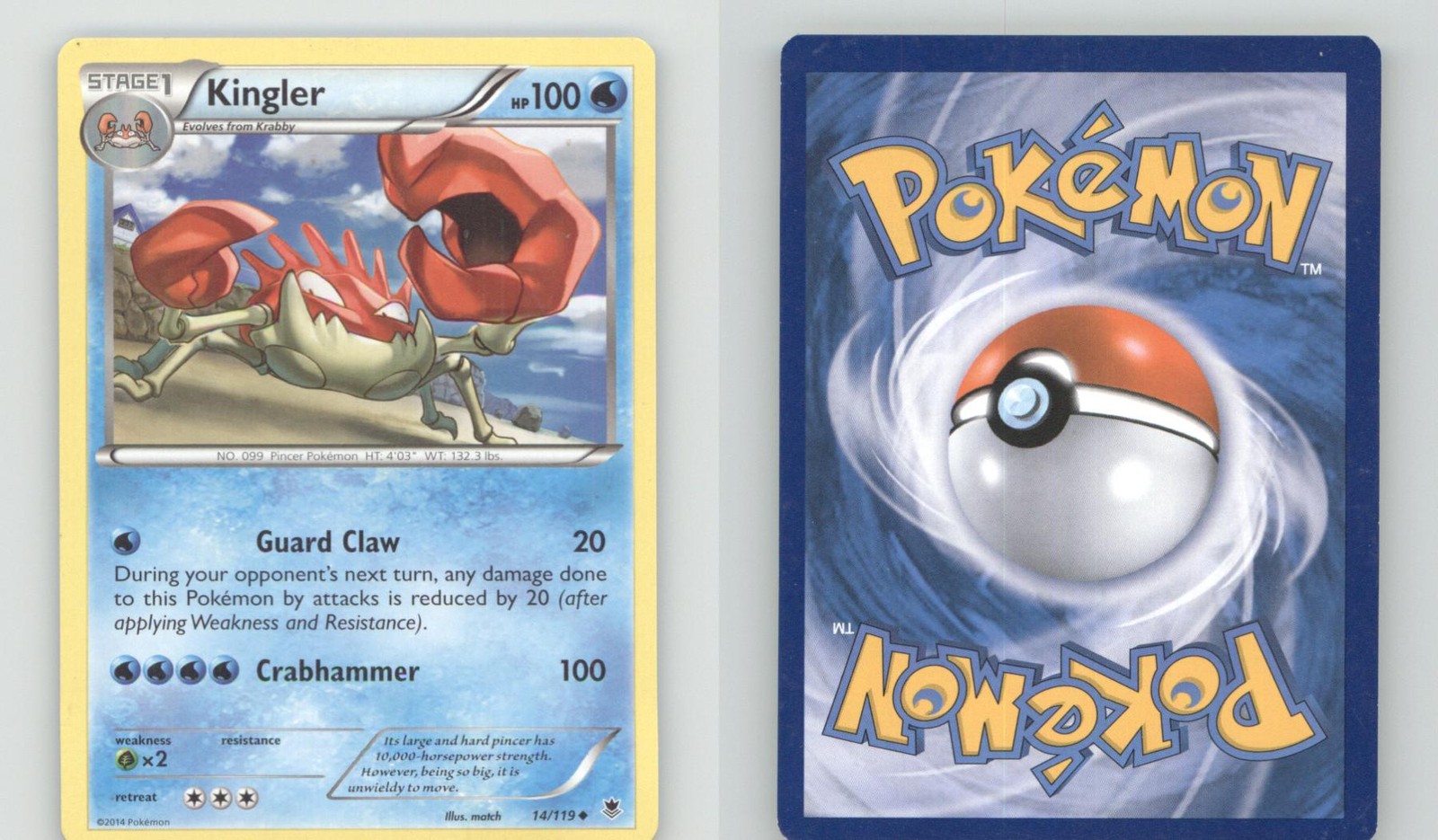 KINGLER 14/119 UNCOMMON PHANTOM FORCES POKEMON LIGHTLY PLAYED