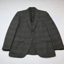 Vtg USA Made 40S Gray Yellow Windowpane Wool Tweed Mens Blazer Jacket Sport Coat
