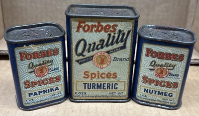 Vingtage 3 Spice Cans From The Forbes Tea & Coffee Co. Turmeric Nutmeg Paprika