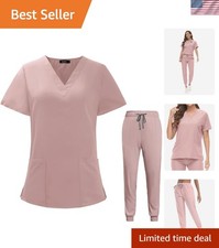 Women's Scrubs Set V-Neck Top Jogger Pants Medical Uniform Stylish Comfort