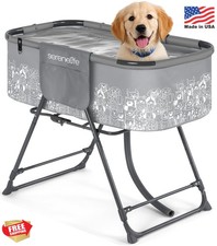 SereneLife Foldable Dog Bath Tub with Adjustable Height, 360&deg; Access, Drain Hose