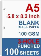 A5 Filler Paper, 3 Hole Planner Refills, Organizer, Binders, Total 100 Sheets...