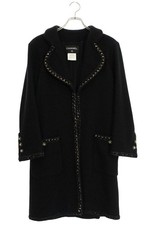 Chanel Alpaca Wool Tweed Coat Black Gold Size 36 Used Vintage Women's