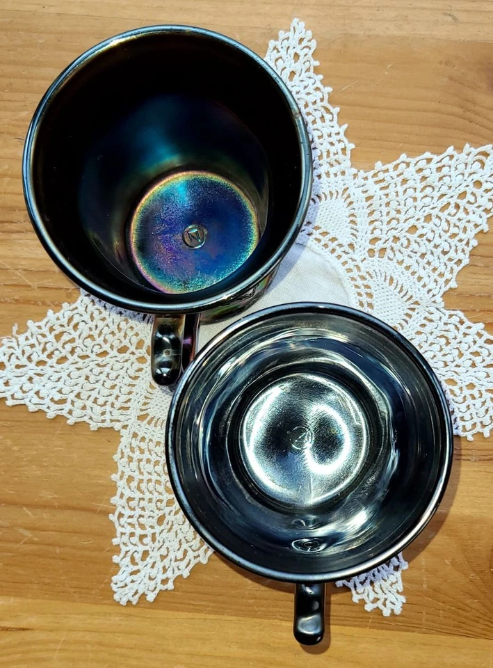 (2) Vintage NORTHWOOD 3.5" Amethyst Carnival Glass "Singing Birds" Mugs! - Image 3 of 3