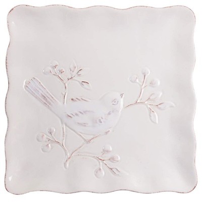 Maxcera Corp Cera Blanca Bird Square Dinner Plate 8884780