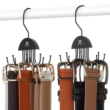 2 Pack Belt Hanger Rotatable Belt Organizer, Space Saving Belt Rack with 16 A...