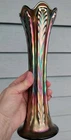 Antique Carnival Glass Fenton Stunning Plume Panels 11.5" Green Vase