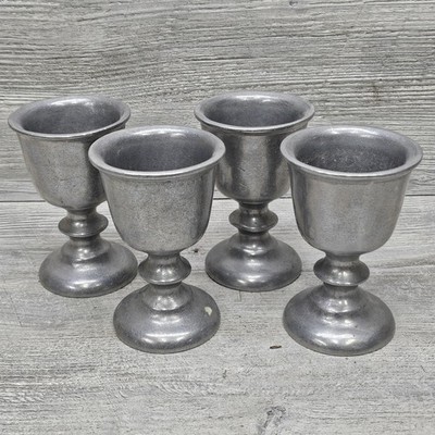 Vintage RWP Wilton Pewter Metal Wine Goblets Lot Set 4 Engraved 1977 USA Silver