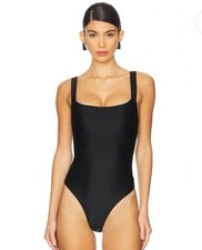 NWT GOOD AMERICAN HIGH SHINE COMPRESSION SCUBA SQUARE NECK BODYSUIT BLACK SIZE 0
