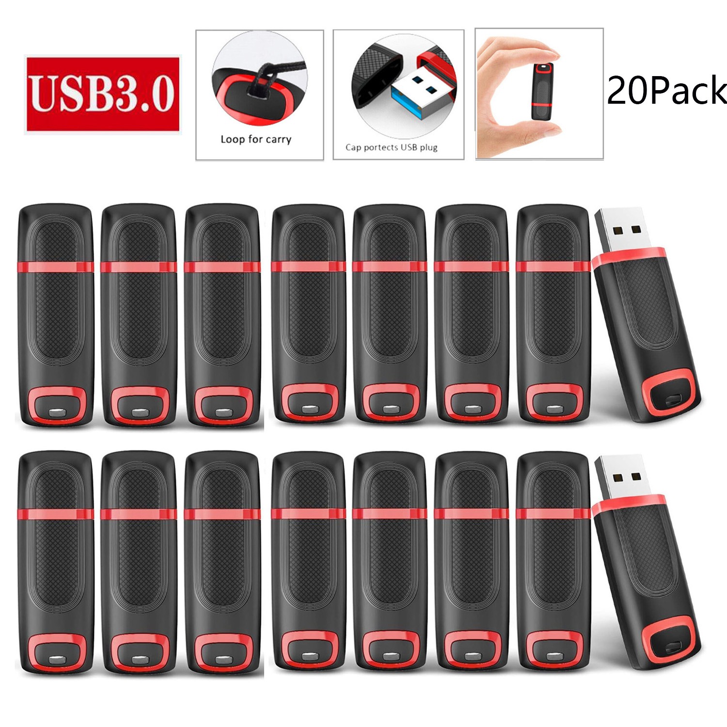 Paquete de 20 unidades memoria USB 3.0 de 32GB, 64GB, 128GB
