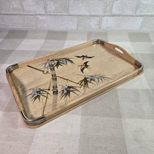 Large Art Deco Tray Japan Bamboo Birds MCM 15.5" x 9.75" Vintage Asian Decor